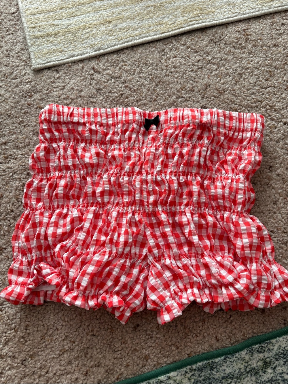 SHEIN Red and White Gingham Smocked High-Waist Women’s Shorts